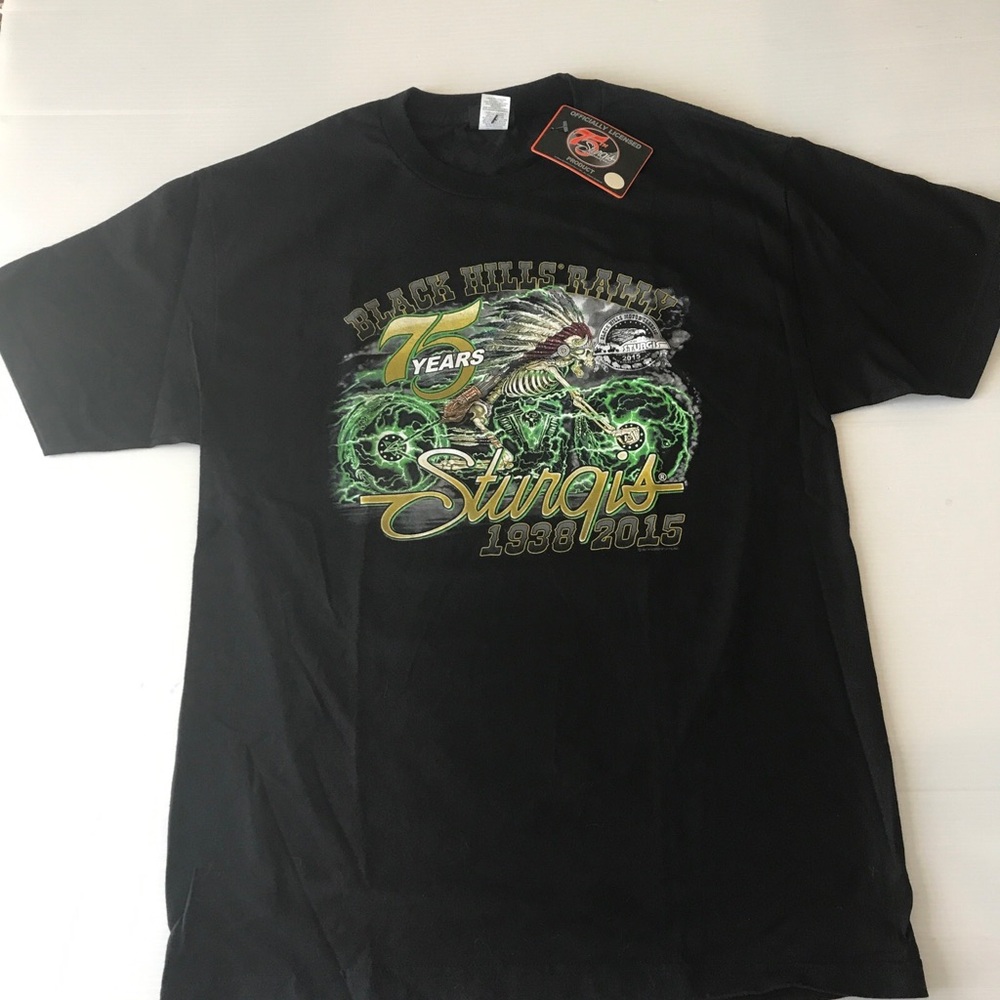 STURGIS T Shirt 2018 Mens L Biker Motorcycle Skeleton Blk Hills Blk 2 Sided NWT
